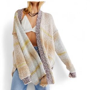 Free People DayDreamer Pastel Open-Front Stripe Cardigan